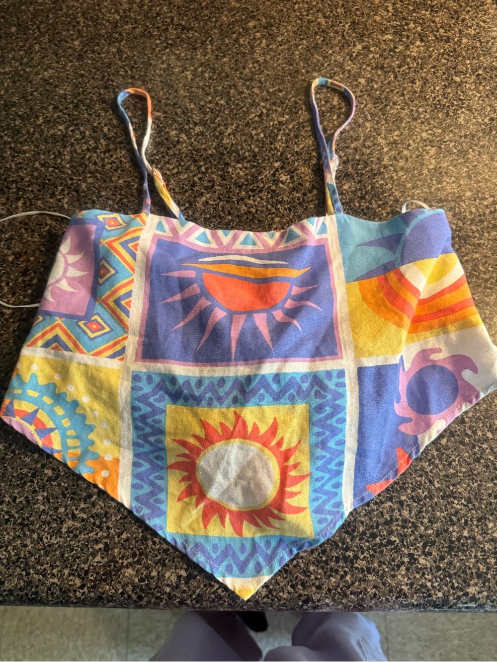 Sun Graphic Handkerchief Crop Top - Multicolor Sz S